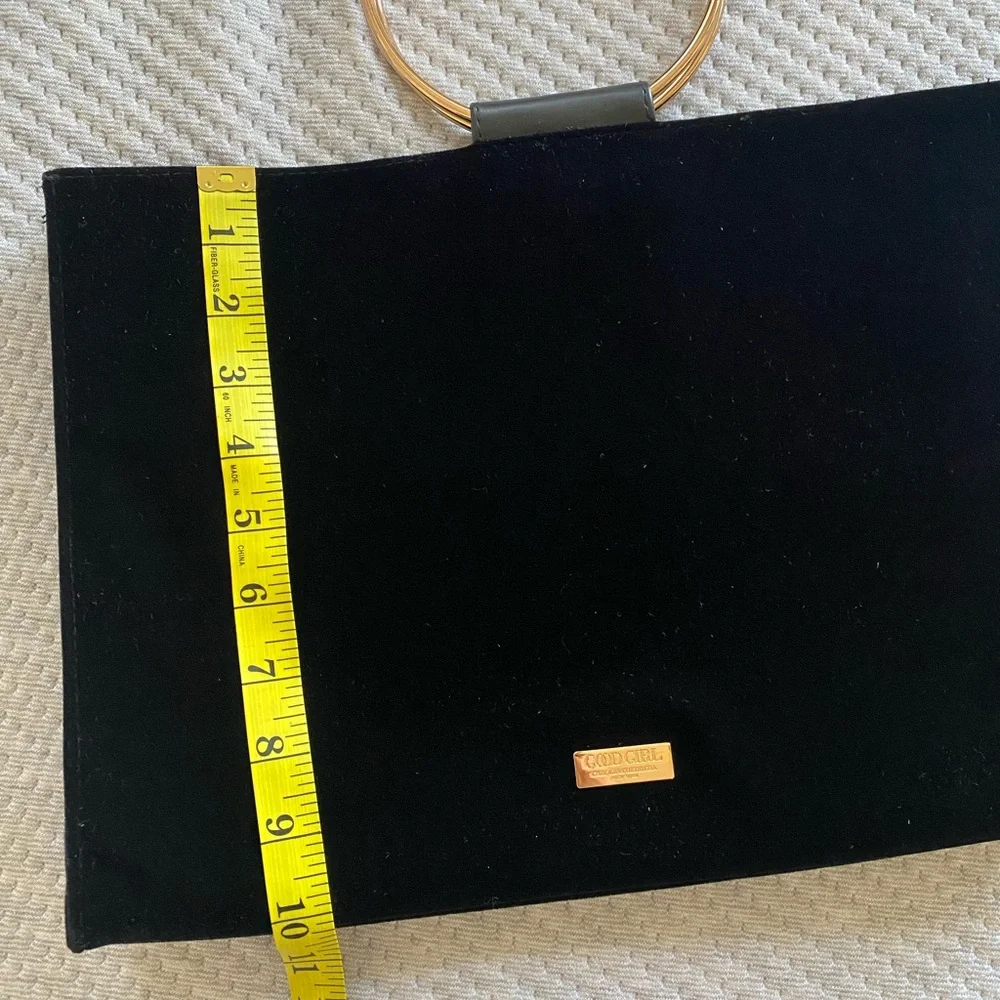CAROLINA HERRERA NEW YORK GOOD GIRL BLACK VELVET BAG GOLD METAL ROUND HANDLE